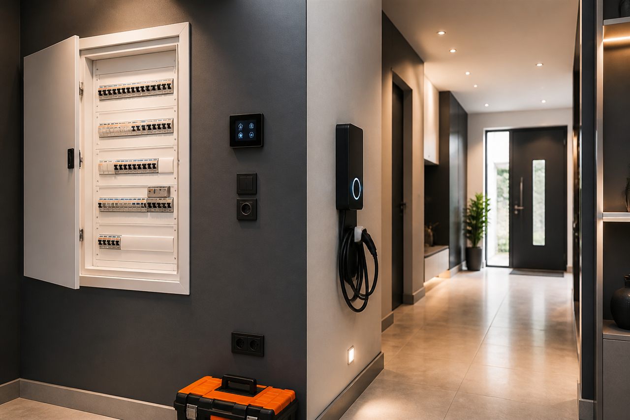 Fertiggestellte moderne Elektroinstallation in einem Innenraum